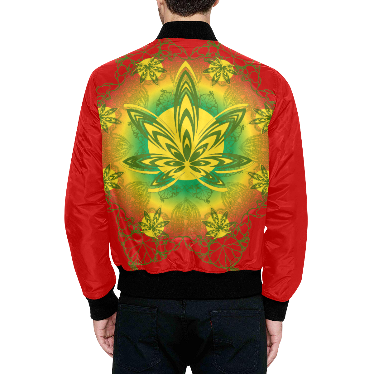 rasta nouveau (Red) All Over Print Quilted Bomber Jacket for Men (Model H33)
