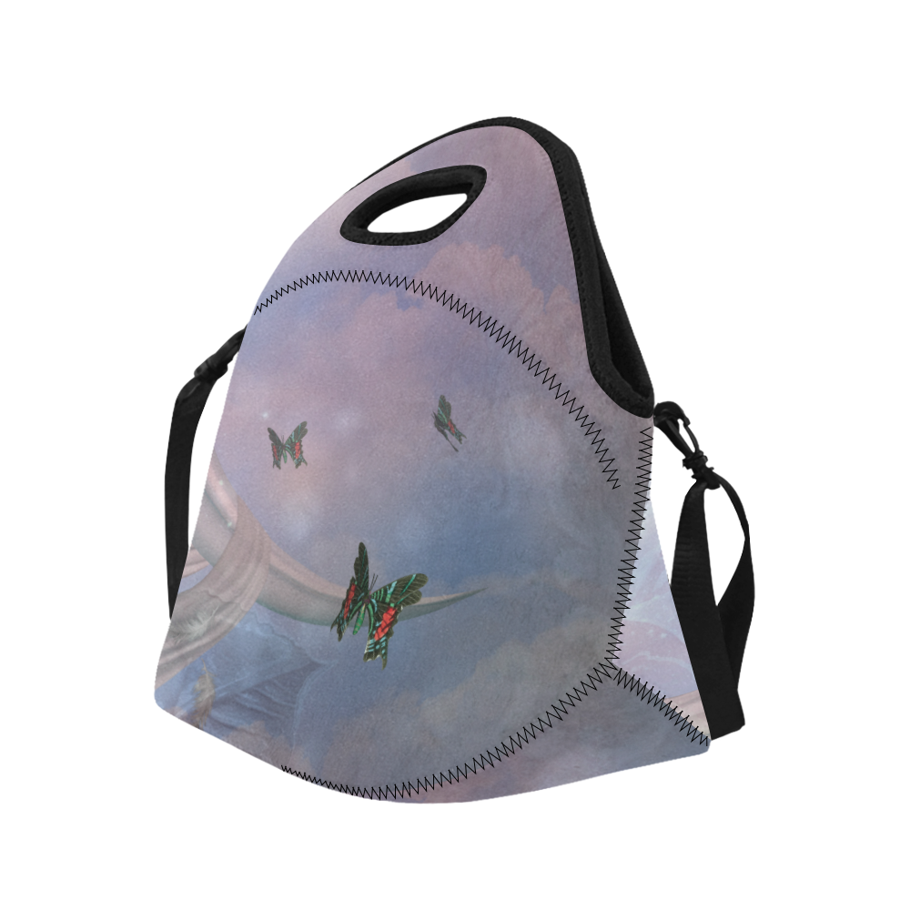 The moon with butterflies Neoprene Lunch Bag/Large (Model 1669)