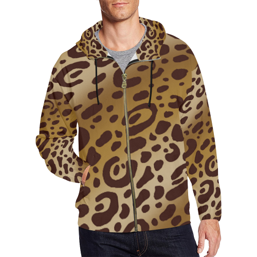 Leopard Print Hoodie All Over Print Full Zip Hoodie for Men (Model H14)