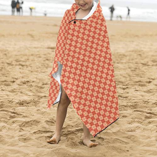 Living Coral Batik Kawung Pattern Kids' Hooded Bath Towels