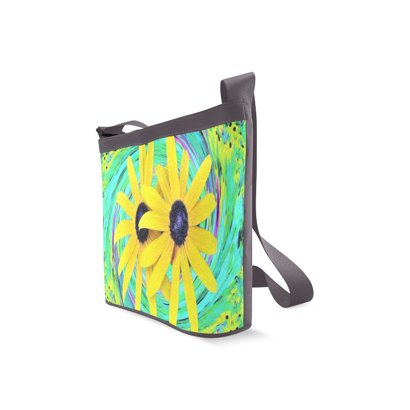 Yellow Flowers on a Turquoise Garden Swirl Crossbody Bags (Model 1613)