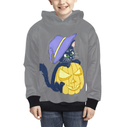 Cute Halloween Black Cat Witches Hat Grey Kids' All Over Print Hoodie (Model H38)