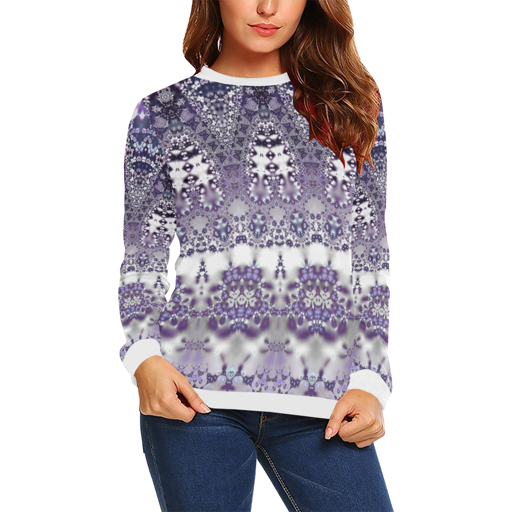 Lavender Lace All Over Print Crewneck Sweatshirt for Women (Model H18)