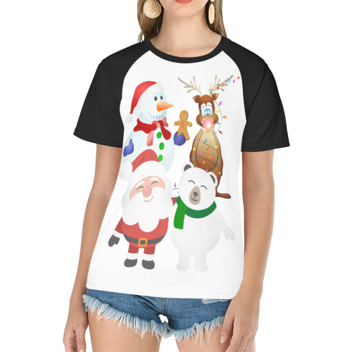Christmas Gingerbread, Snowman, Santa Claus Women's Raglan T-Shirt/Front Printing (Model T62)