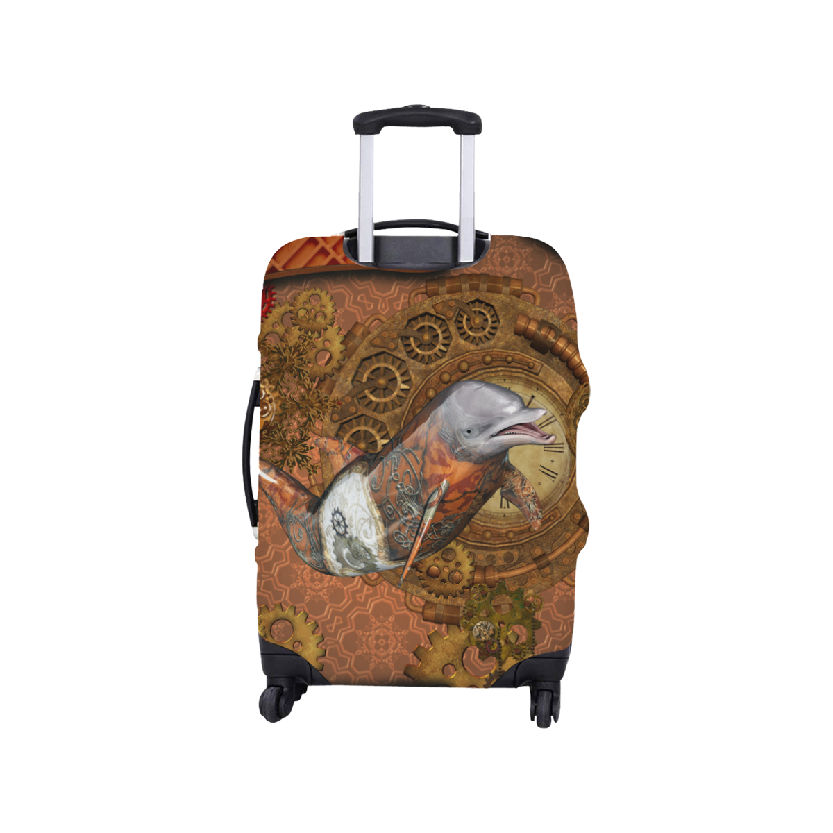 Funny steampunk dolphin, clocks and gears Luggage Cover/Small 18"-21"