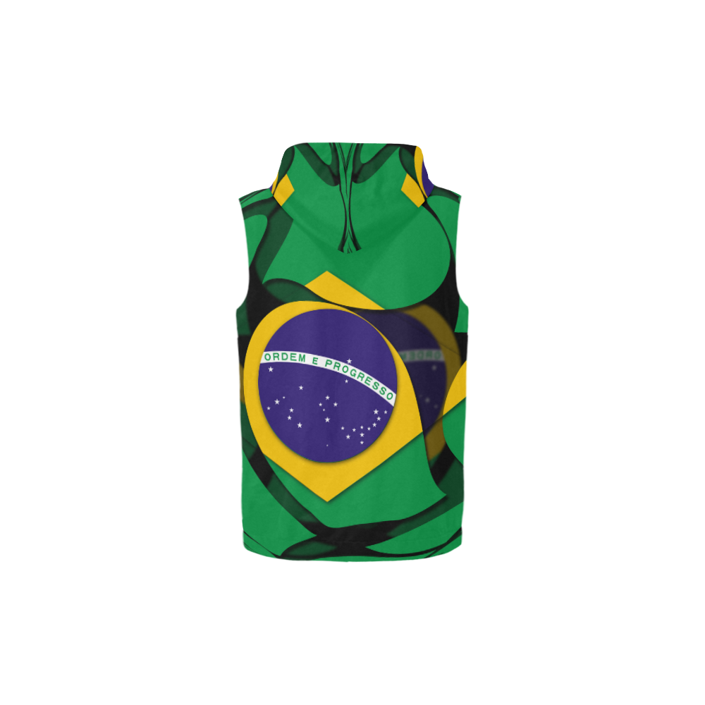 The Flag of Brazil All Over Print Sleeveless Zip Up Hoodie for Kid (Model H16)