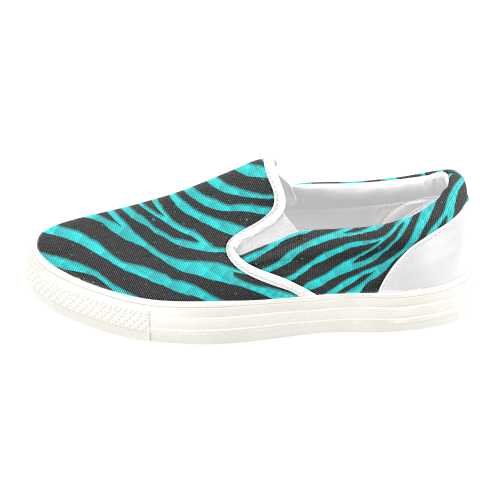 Ripped SpaceTime Stripes - Cyan Slip-on Canvas Shoes for Men/Large Size (Model 019)