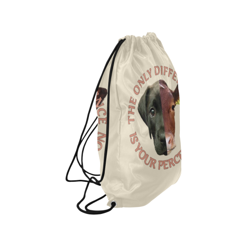 Vegan Cow and Dog Design with Slogan Medium Drawstring Bag Model 1604 (Twin Sides) 13.8"(W) * 18.1"(H)