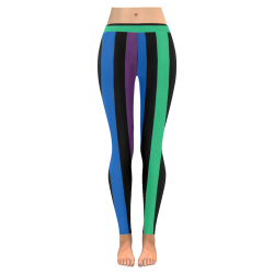 Rainbow Stripes with Black Women's Low Rise Leggings (Invisible Stitch) (Model L05)