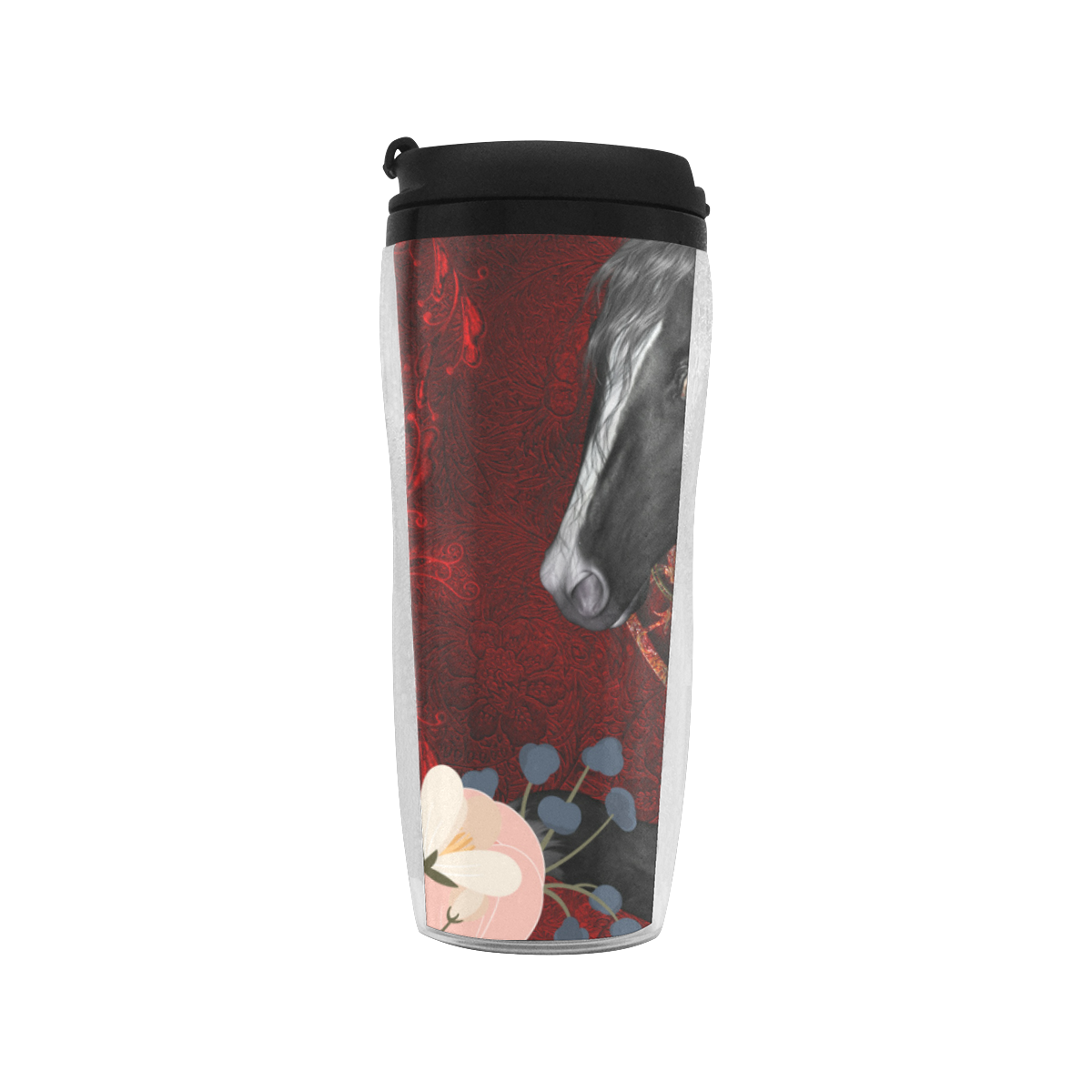 Black horse with flowers Reusable Coffee Cup (11.8oz)