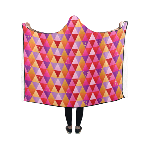Triangle Pattern - Red Purple Pink Orange Yellow Hooded Blanket 50''x40''