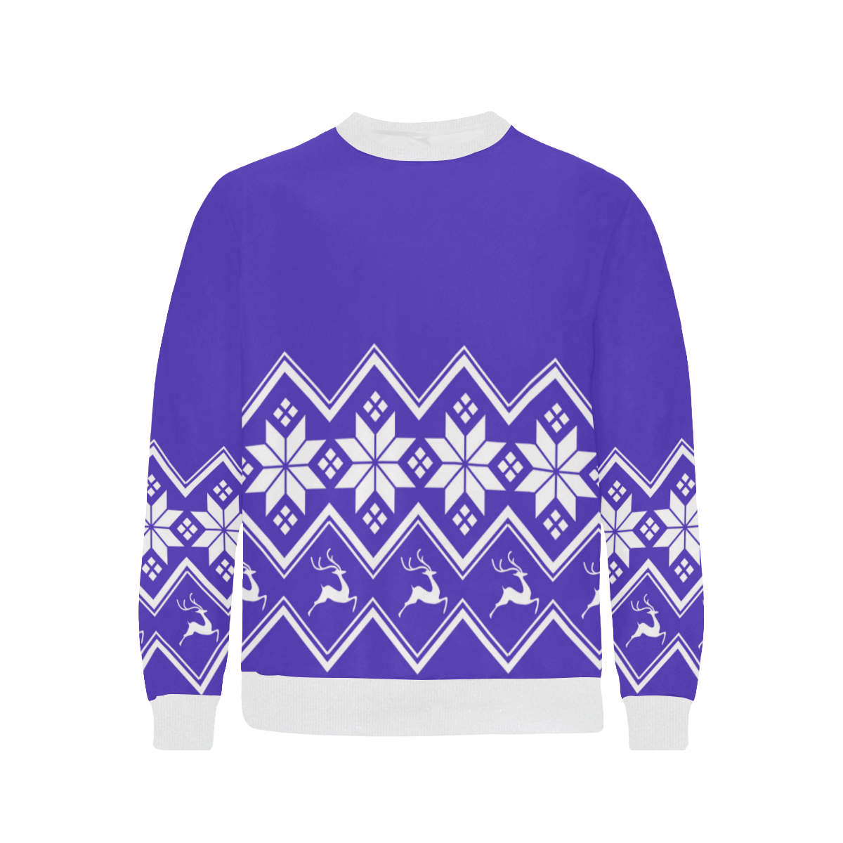 Christmas Reindeer Snowflake Blue Men's Rib Cuff Crew Neck Sweatshirt (Model H34)