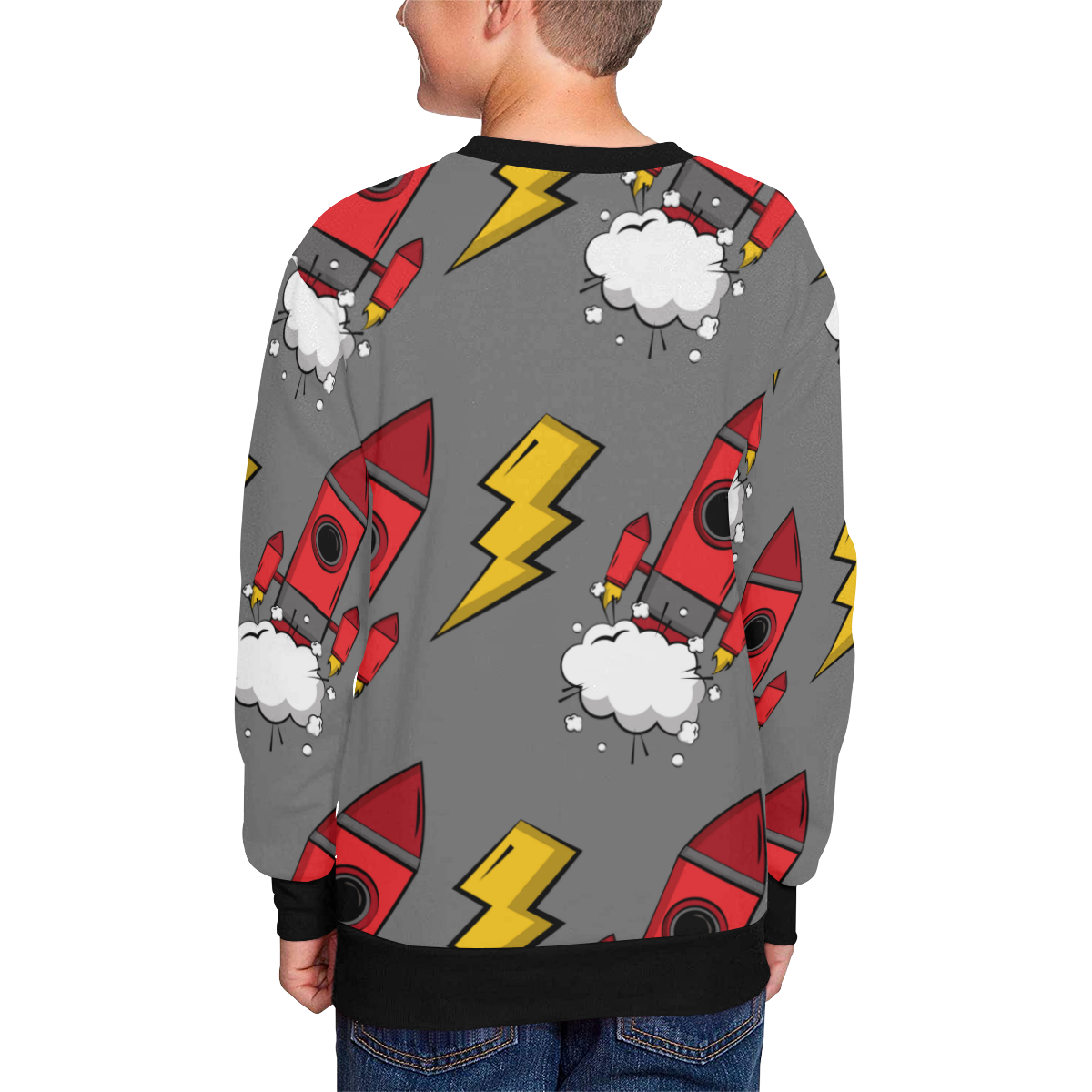 sudaera de niño con un diseño divertido de cohetes Kids' All Over Print Sweatshirt (Model H37)