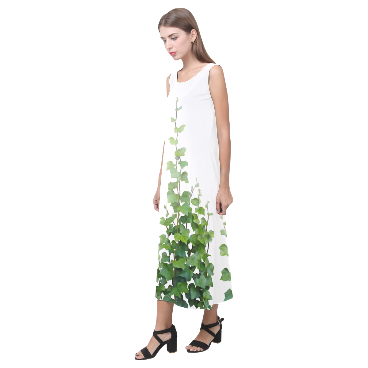 Vines, climbing plant watercolor Phaedra Sleeveless Open Fork Long Dress (Model D08)