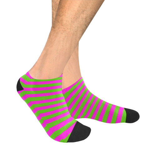 Pink Green Stripes Men's Ankle Socks