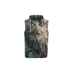 Wolf All Over Print Sleeveless Zip Up Hoodie for Kid (Model H16)