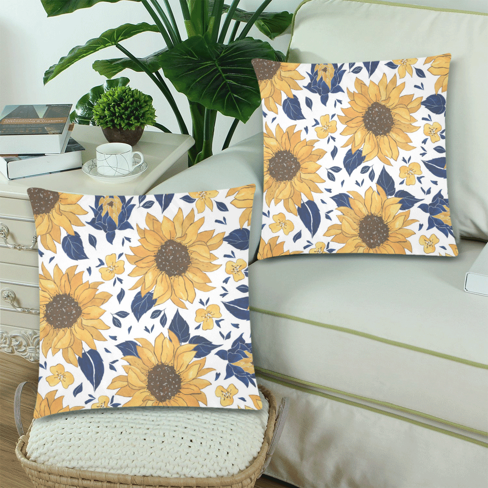 18"X18" Sunflowers Zippered Pillow Cases Custom Zippered Pillow Cases 18"x 18" (Twin Sides) (Set of 2)