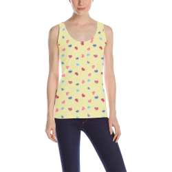 Pink-Blue-Hearts Wild-Thing Hot-Stuff on Yellow All Over Print Tank Top for Women (Model T43)