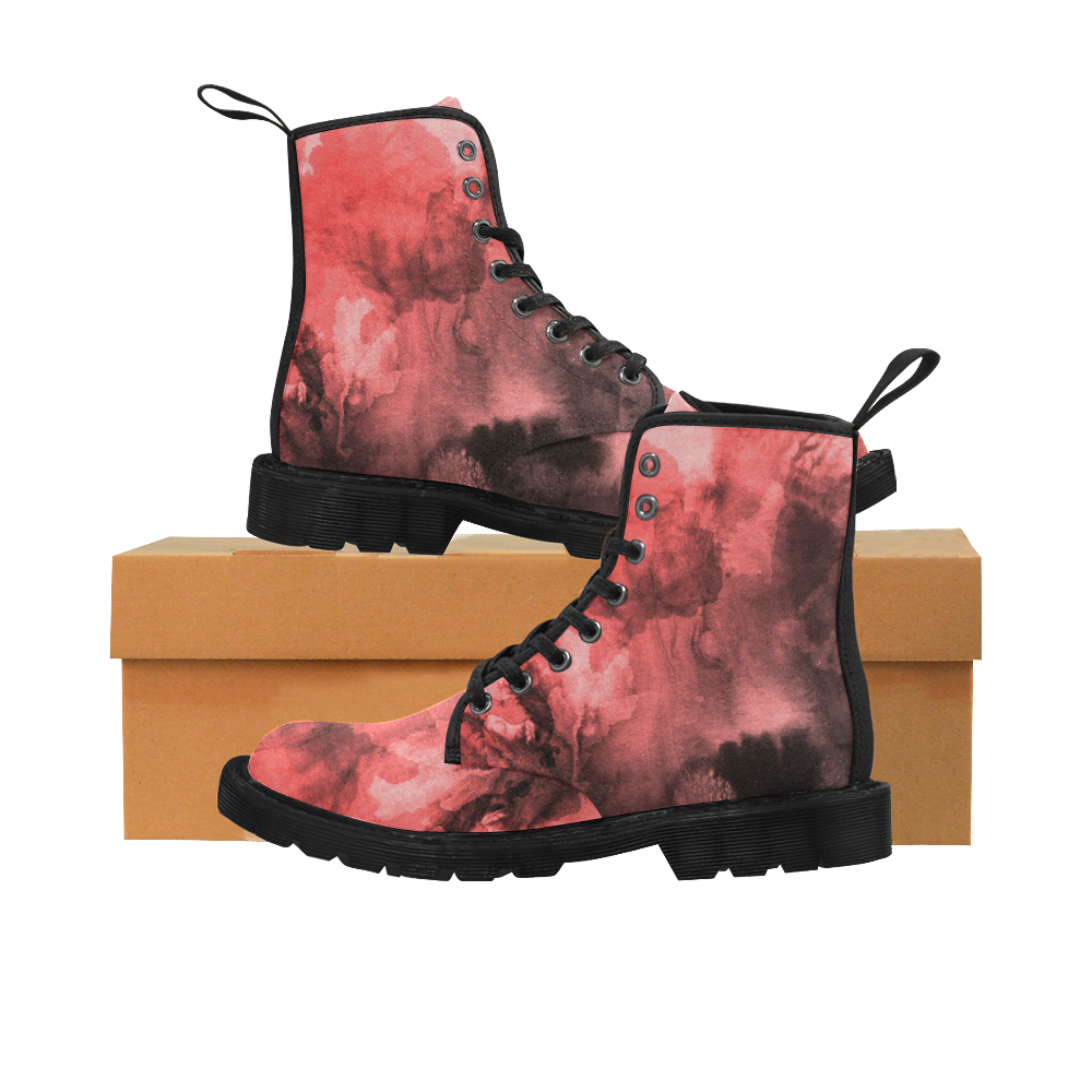 Red and Black Watercolour Martin Boots for Women (Black) (Model 1203H)