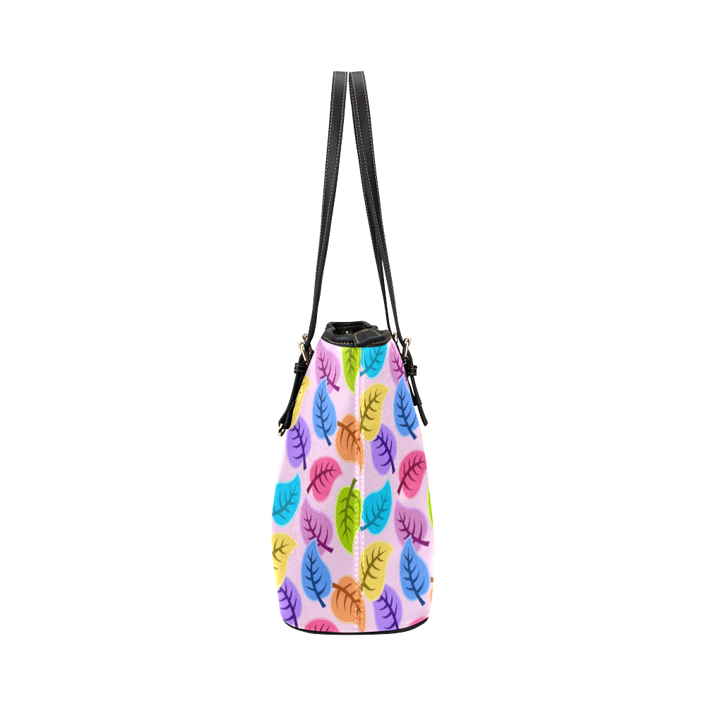 colorful leaves Leather Tote Bag/Large (Model 1651)