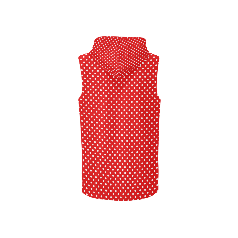 Red polka dots All Over Print Sleeveless Zip Up Hoodie for Women (Model H16)