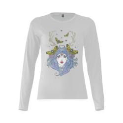 Goddess Sun Moon Earth Grey Sunny Women's T-shirt (long-sleeve) (Model T07)