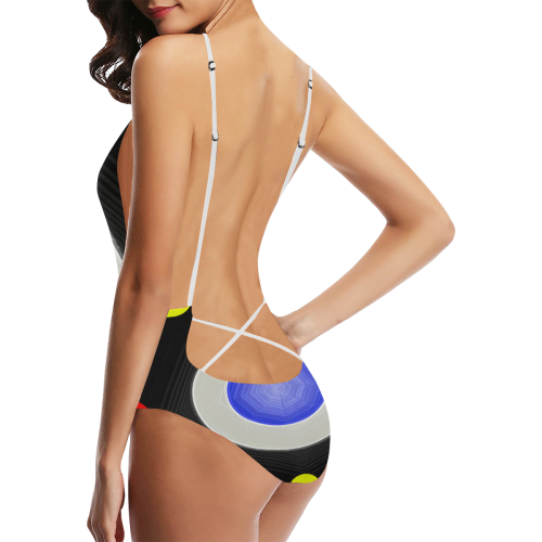 black and blue Sexy Lacing Backless One-Piece Swimsuit (Model S10)