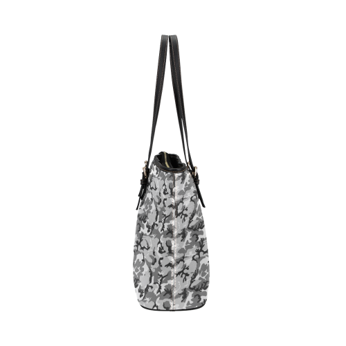 Woodland Urban City Black/Gray Camouflage Leather Tote Bag/Large (Model 1651)