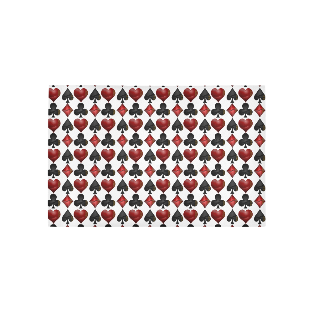 Las Vegas Black and Red Casino Poker Card Shapes on White Area Rug 5'x3'3''