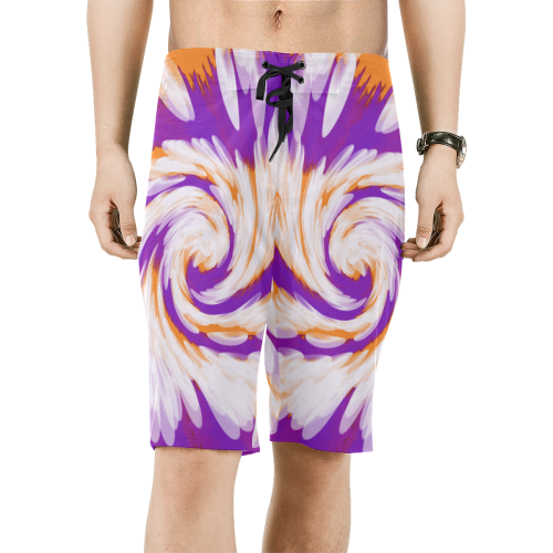 Purple Orange Tie Dye Swirl Abstract Men's All Over Print Board Shorts (Model L16)
