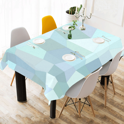 Pastel Blues Mosaic Cotton Linen Tablecloth 60" x 90"