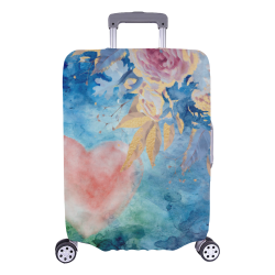 Heart and Flowers - Pink and Blue Luggage Cover/Large 26"-28"
