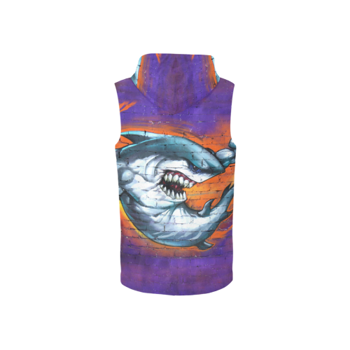 Graffiti Shark All Over Print Sleeveless Zip Up Hoodie for Women (Model H16)