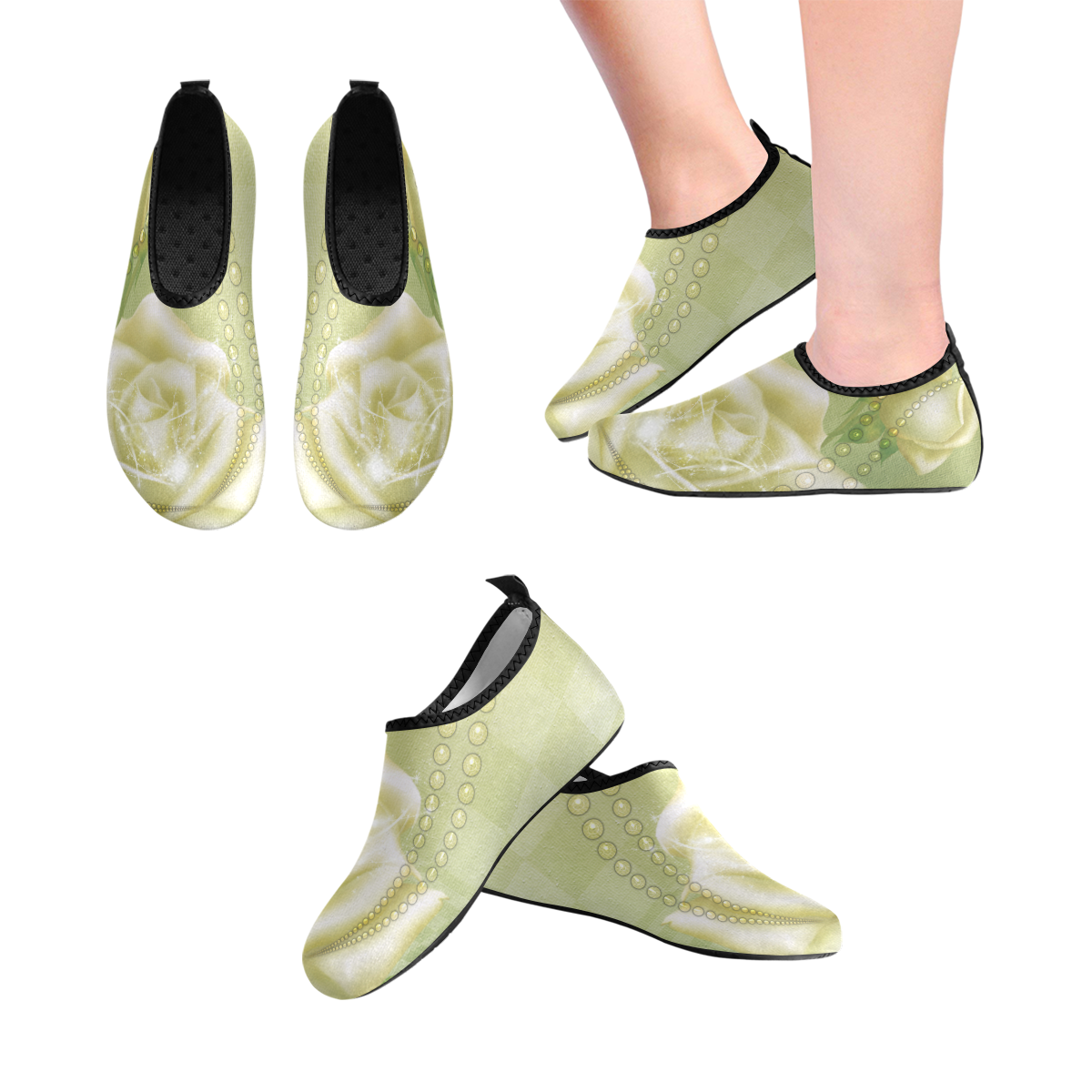 Beautiful soft green roses Women's Slip-On Water Shoes (Model 056)