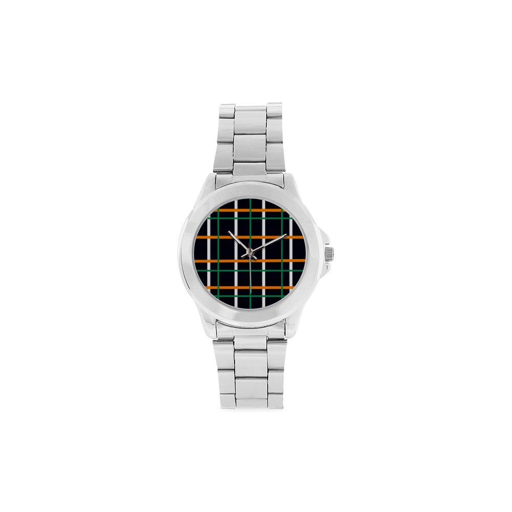Black Tartan watch - Silver Unisex Stainless Steel Watch(Model 103)