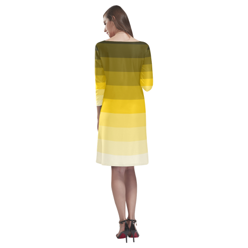 Green yellow stripes Rhea Loose Round Neck Dress(Model D22)