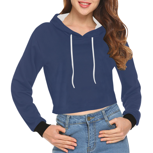 color Delft blue All Over Print Crop Hoodie for Women (Model H22)