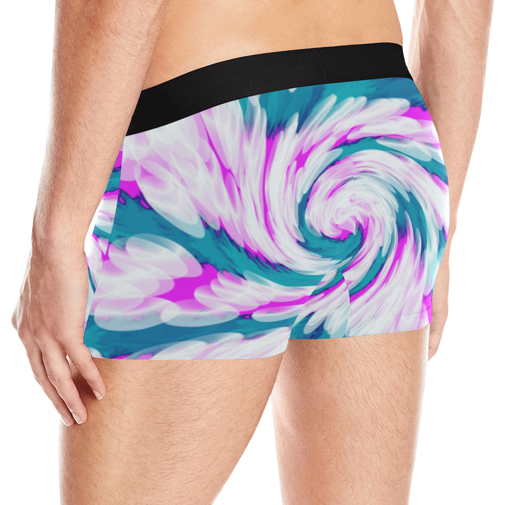 Turquoise Pink Tie Dye Swirl Abstract Men's All Over Print Boxer Briefs (Model L10)