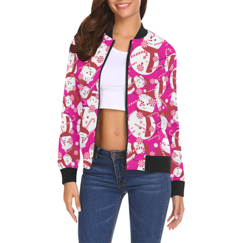 Candy Cane Santa Christmas Party PINK HOPE All Over Print Bomber Jacket for Women (Model H19)