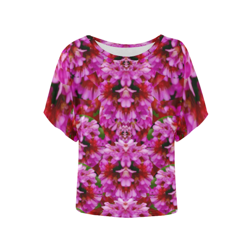 Happy florals  giving  peace Women's Batwing-Sleeved Blouse T shirt (Model T44)
