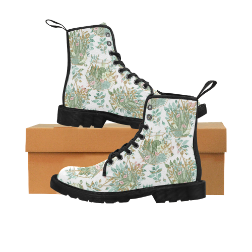 Terrarium Watercolor Boots, Plant Greenery Pattern Martin Boots for Women (Black) (Model 1203H)