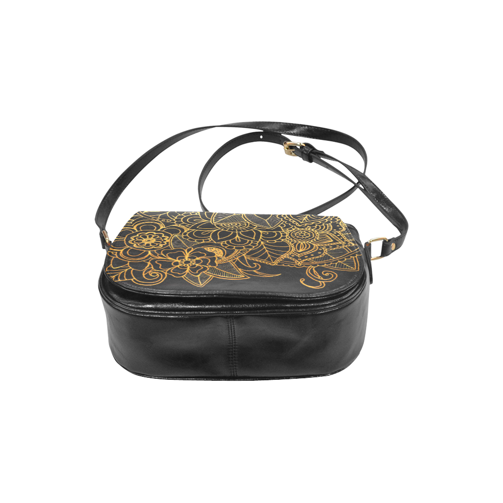 Floral Doodle Gold G523 Classic Saddle Bag/Small (Model 1648)