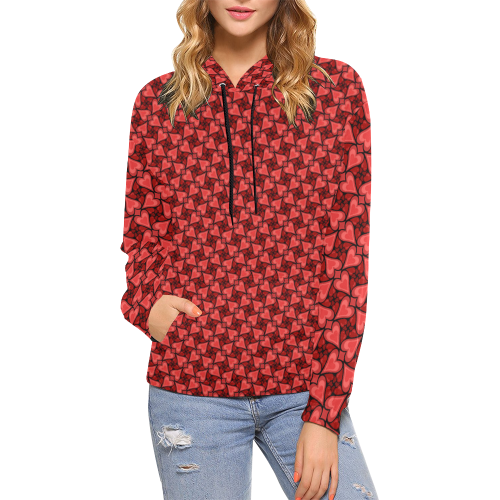 Love Red Hearts Pattern All Over Print Hoodie for Women (USA Size) (Model H13)