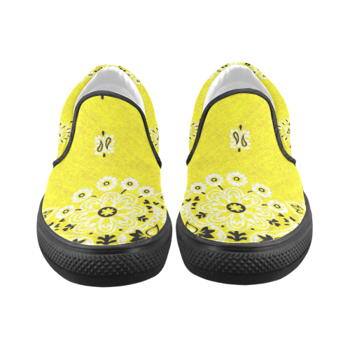 Grunge Yellow Bandana black trim Slip-on Canvas Shoes for Men/Large Size (Model 019)