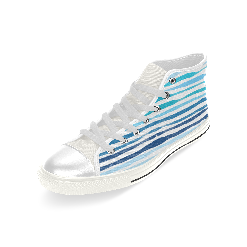 Blue Stripes Men’s Classic High Top Canvas Shoes (Model 017)