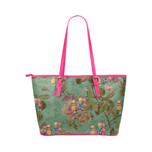 Hooping in The Rose Garden Leather Tote Bag/Small (Model 1651)