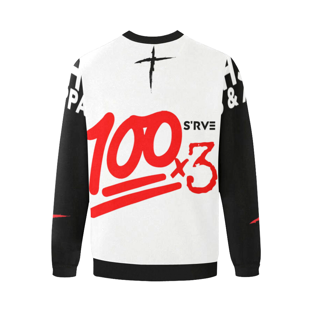 100x3 (White Black) Men's Oversized Fleece Crew Sweatshirt (Model H18)