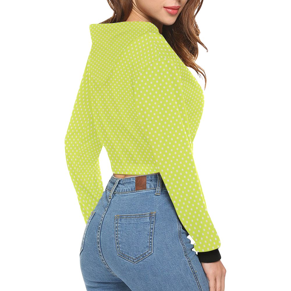 Yellow polka dots All Over Print Crop Hoodie for Women (Model H22)
