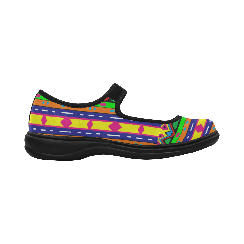 Distorted colorful shapes and stripes Mila Satin Women's Mary Jane Shoes (Model 4808)