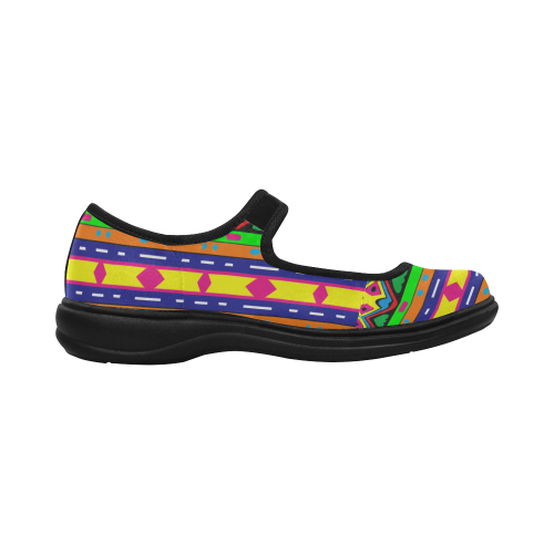 Distorted colorful shapes and stripes Mila Satin Women's Mary Jane Shoes (Model 4808)